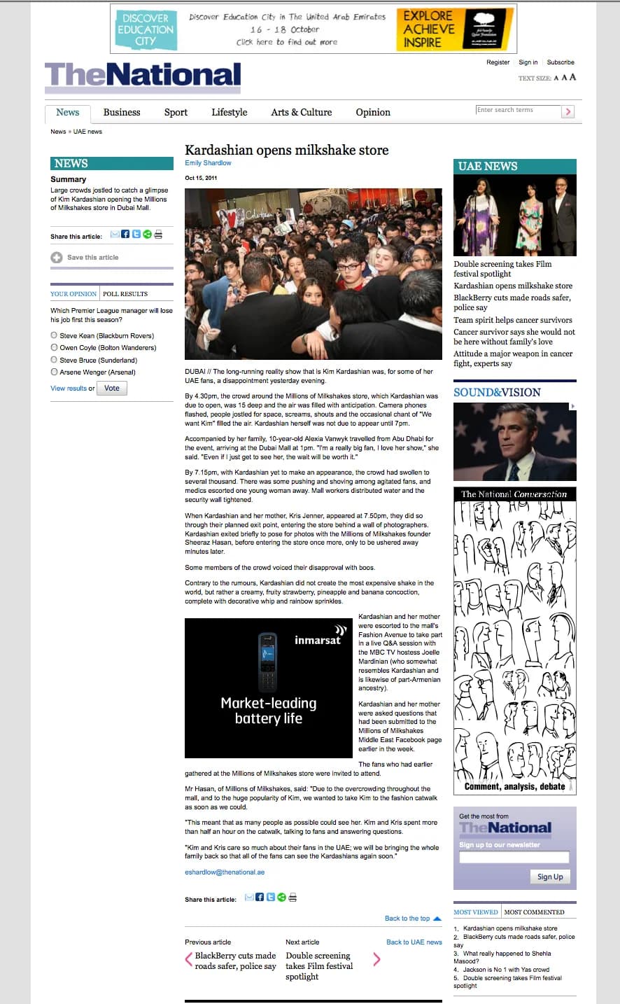 The National article showing crowds at Kim Kardashian's Dubai Mall appearance