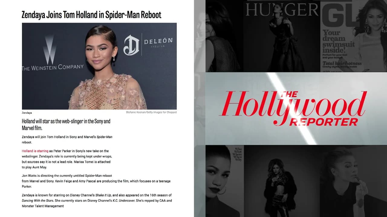 The Hollywood Reporter coverage of Zendaya joining Spider-Man