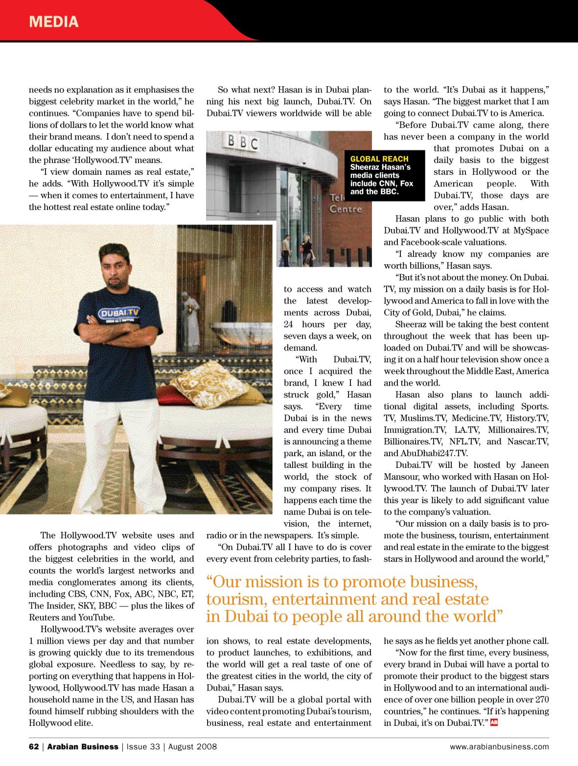 Arabian Business article documenting Hollywood.TV's media clients and Dubai expansion