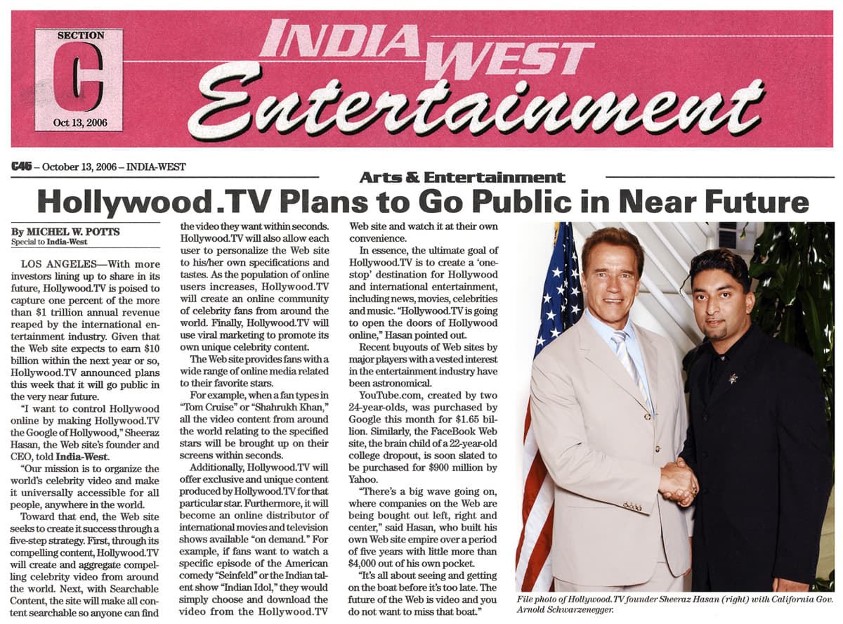 India-West article about Hollywood.TV's online video plans